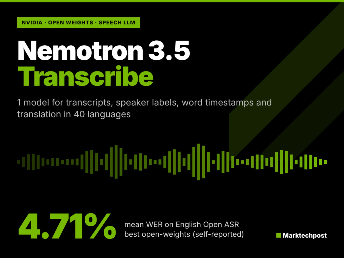 NVIDIA Releases Nemotron 3.5 Transcribe: An Open 30B MoE Model for 40-Language Transcription with ~4B Active Parameters